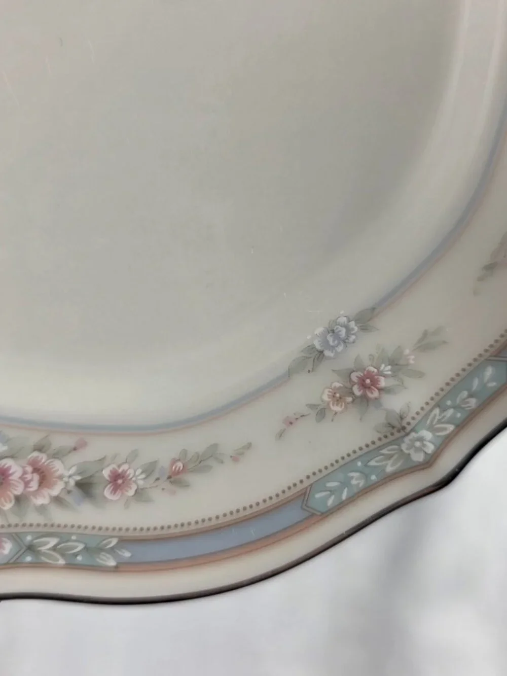 TWO Noritake Rothschild Bread Plates Ivory Blue Band with Pink Flowers